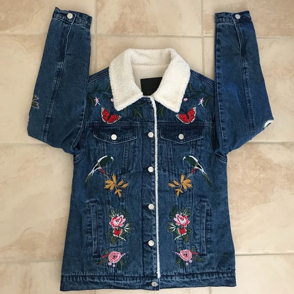 Belle Vere  Embroidered shearling Denim Jacket - Picture 4 of 7